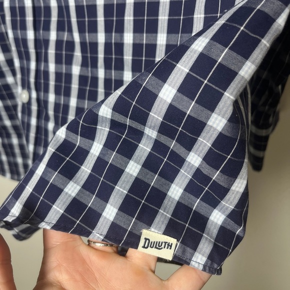 Duluth Trading Blue Plaid Wrinkle Fighter Relaxed Fit Button Down L - Picture 8 of 14